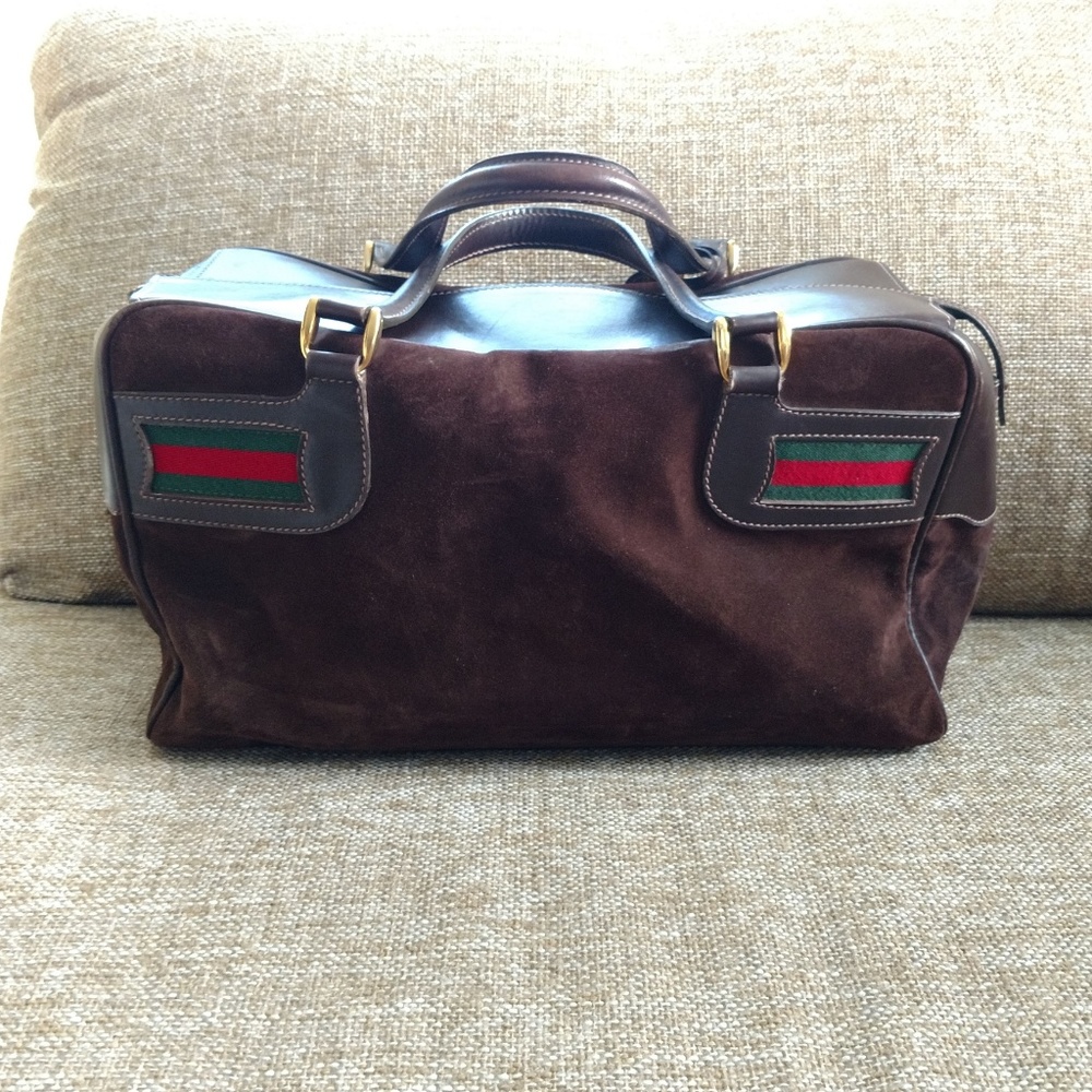 Vintage Gucci Brown Suede Travel Overnight Bag - Picture 3 of 8